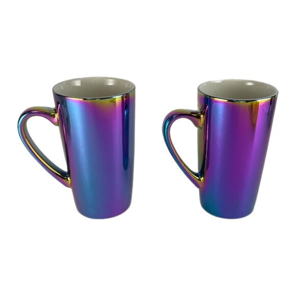 Set of 2 Starbucks 16oz Iridescent Oil Slick Ceramic Mugs LIGHT DAMAGE/SEE PHOTO - Picture 3 of 11